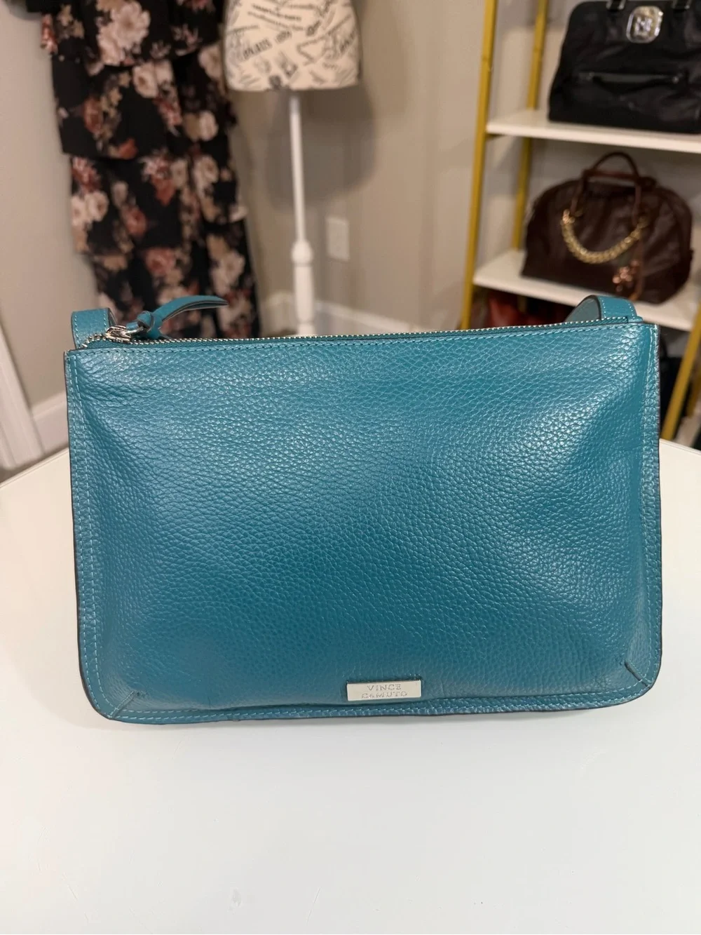 Vince Camuto Teal Pebbled Leather Crossbody/Shoulder Bag